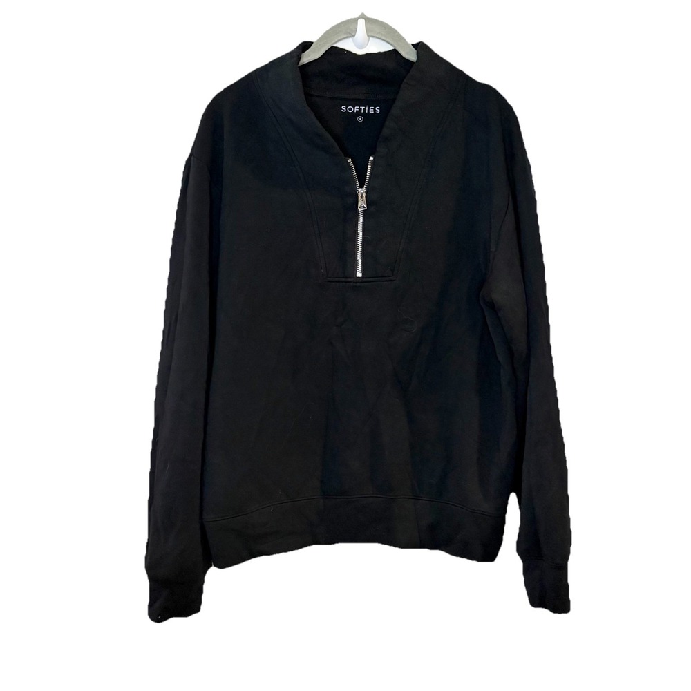 Softies DreamTech 1/4 Zip Stretchy Sweatshirt Top Solid Black Size S